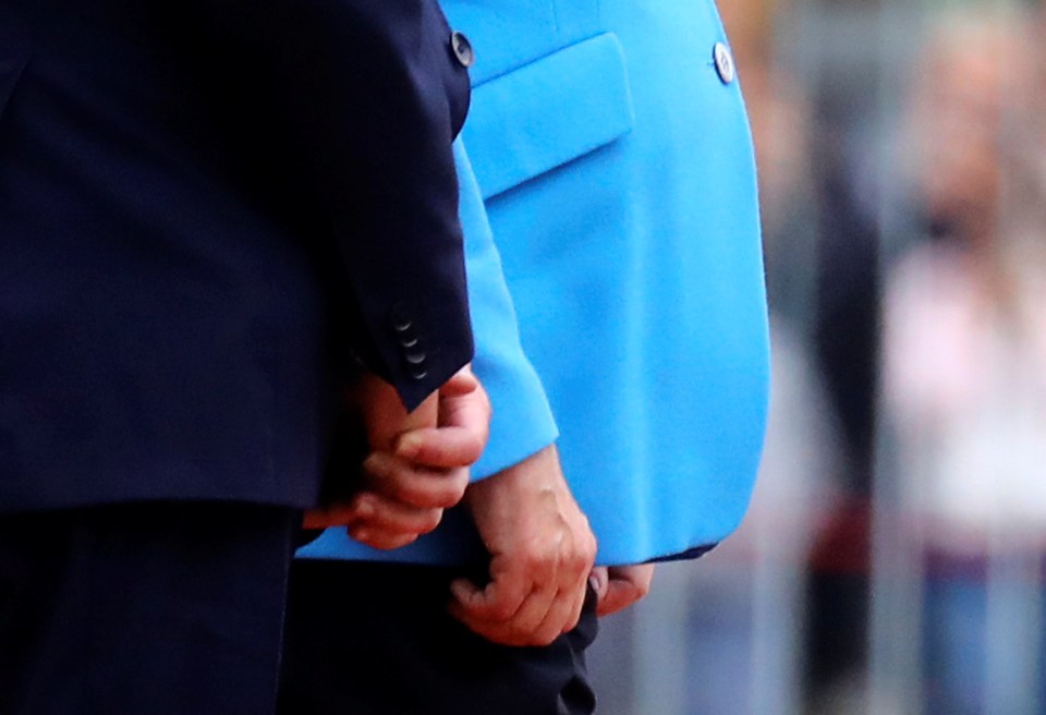 Merkel’s hands appeared to tremble at the official engagement today