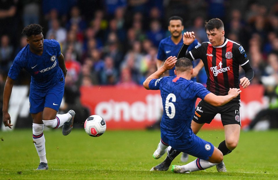  Chelsea midfielder Danny Drinkwater tangles with Bohemians youngster Ryan Graydon