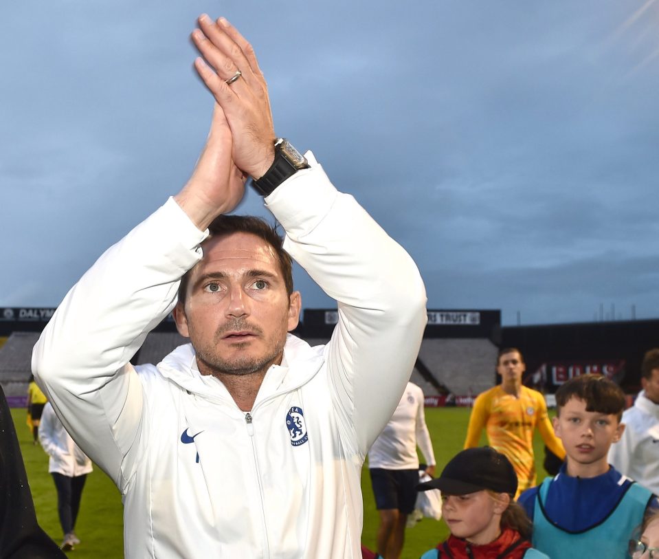  New manager Frank Lampard applauds Chelsea fans after his first game in charge ended 1-1 in Dublin