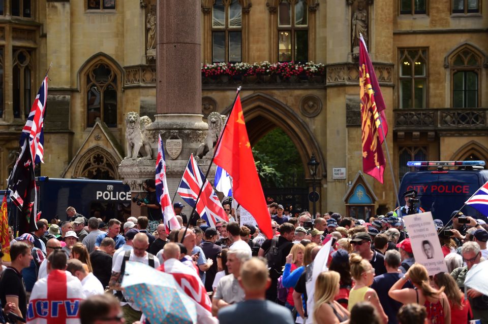  The protesters descended on Westminster after 36-year-old Robinson was sent down