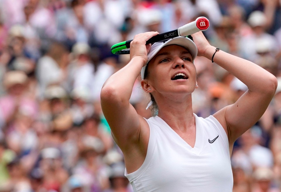 Simona Halep lets out a sigh of relief after reaching the final of Wimbledon