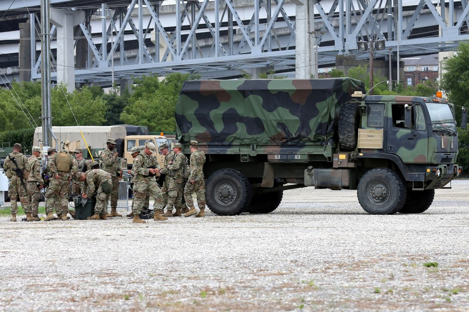 A staging area for the Louisiana National Guard is pictured as Tropical Storm Barry approaches land in New Orleans