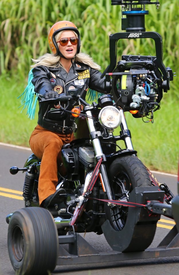  Katy donned her leather jacket to ride a hog for her new music video