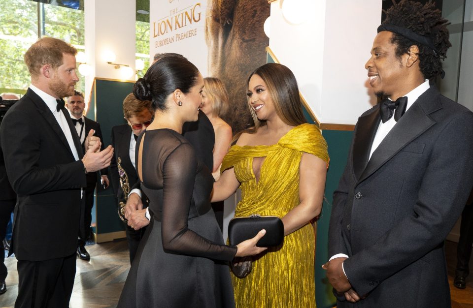  Beyonce and Jay Z told Meghan Markle and Prince Harry to 'always find time for themselves' at the Lion King premiere in London last night