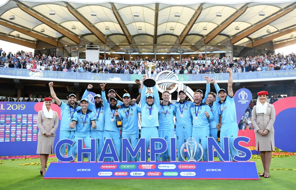  The victorious England team after winning the World Cup yesterday