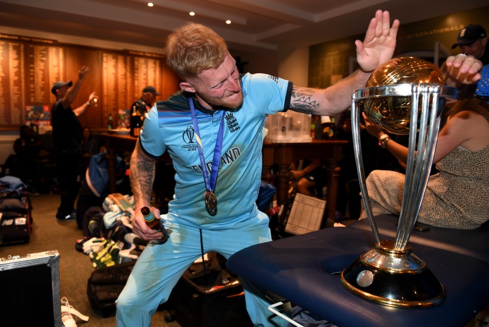  Stokes enjoyed the celebrations with the glistening trophy inside the dressing room at Lord's