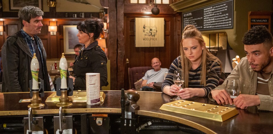  Nate overhears a row between Cain and Moira in the pub and realises her marriage is at an all-time low