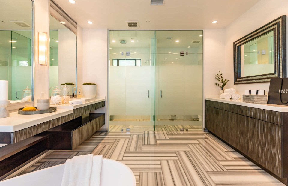 There’s a spa-style bathroom to relax in