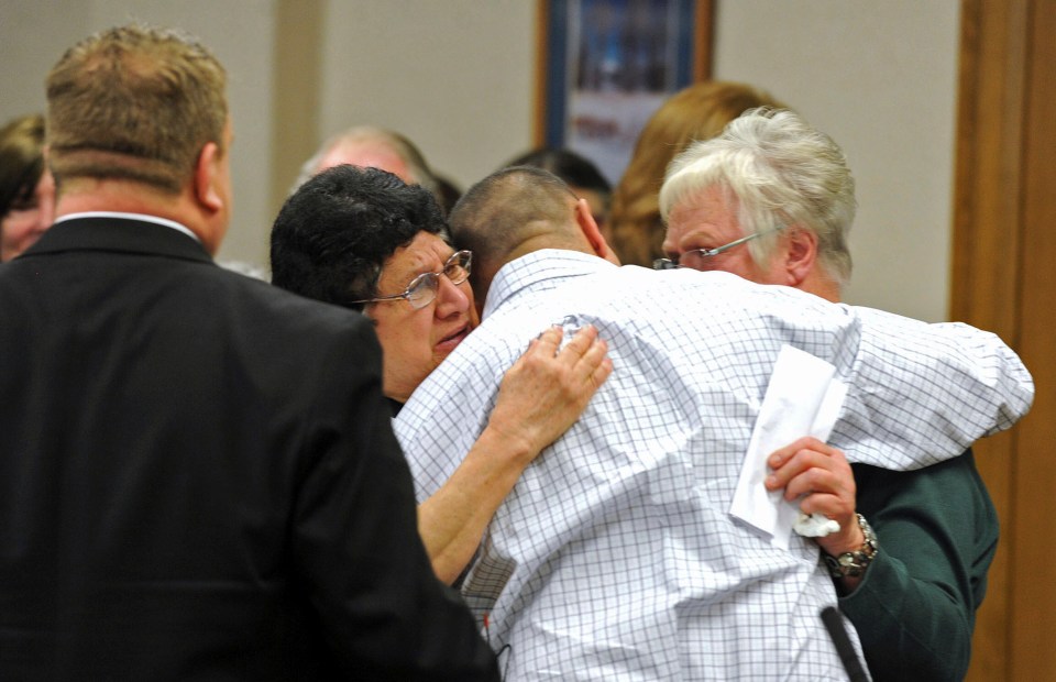  Carol hugs Chris Tapp after he is cleared