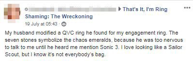  Sharing the snap herself in the group, she explained that the ring had been inspired by Sonic