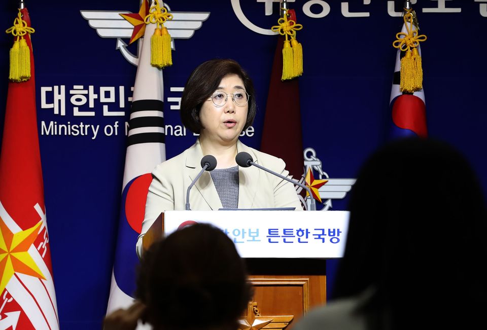  South Korea's Defence Ministry spokeswoman Choi Hyun-soo speaks during a briefing on North Korea's missile launch at the ministry in Seoul