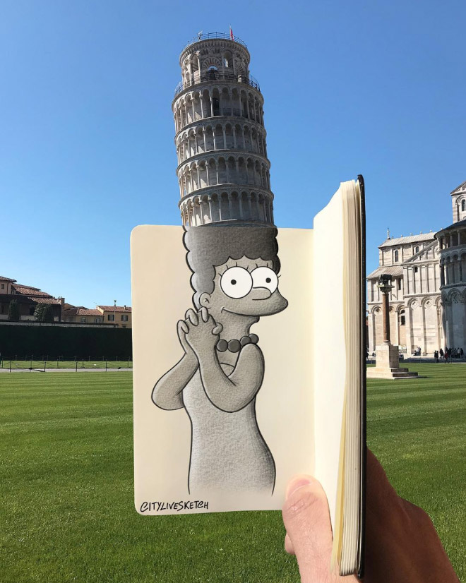  Art for Bart's sake . . . or Marge Simpson’s, as this snap shows, Pisa is not just the Homer the world’s most famous tower