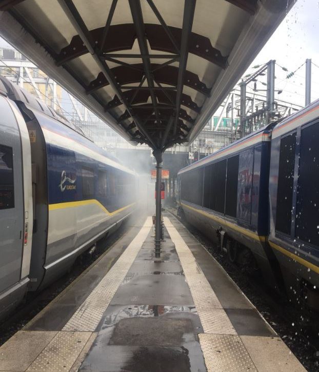  Smoke could be seen on a platform at Paris's Gare du Nord station after an overhead power cable 'went down'