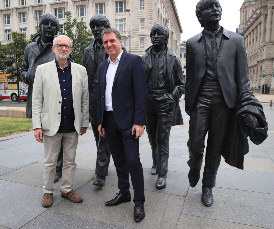  Jeremy Corbyn was seen posing for a snap in front of a Beatles statue with Liverpool City Region Mayor Steve Rotherham