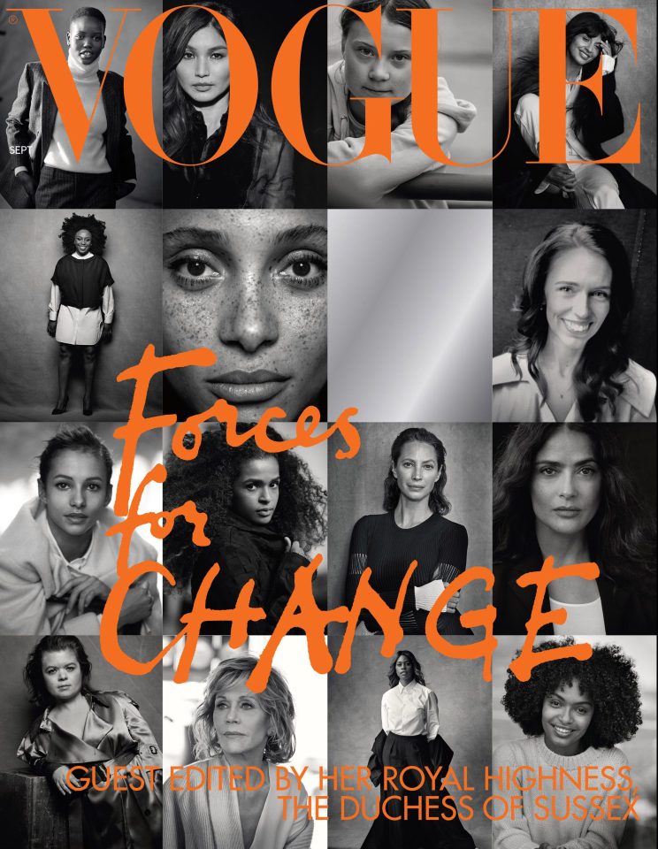  The front cover of the September issue of Vogue was guest edited by Meghan Markle