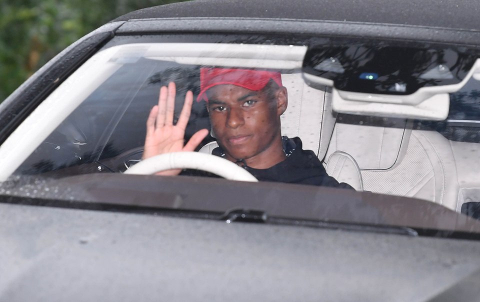  Marcus Rashford was pictured pulling into the training ground