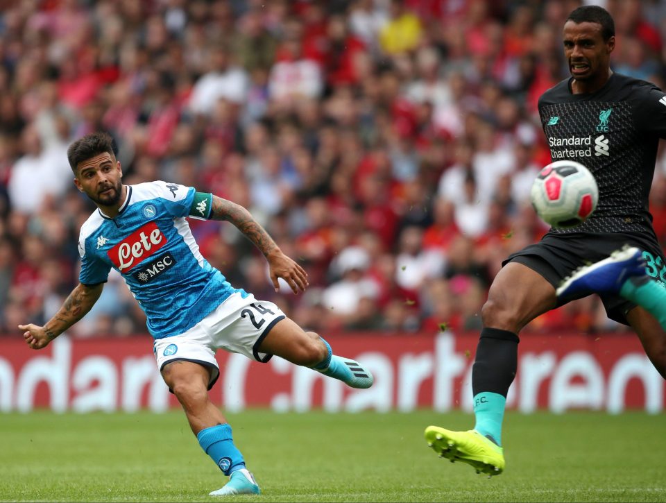  Napoli striker Lorenzo Insigne completes a solo run with a fine opener against Liverpool at Murrayfield