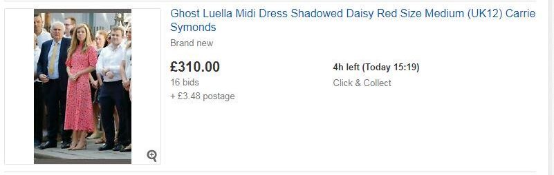  A size 12 frock is currently fetching the highest price at £310 with 16 bids