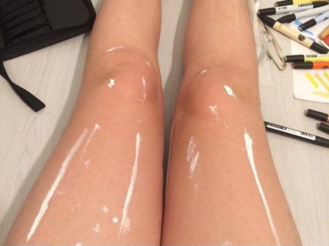 A lick of white paint helped this student make her legs look oily