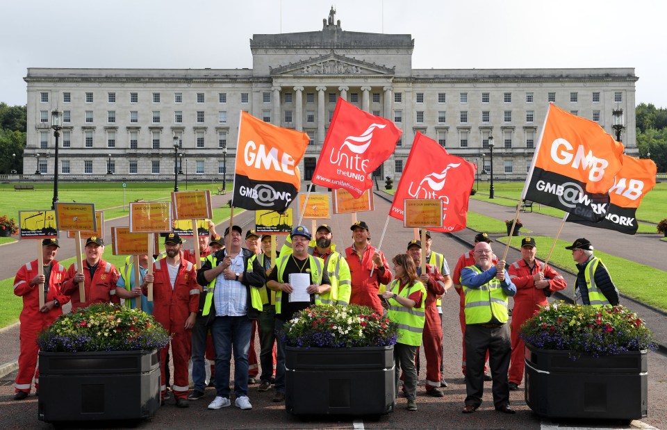  Workers protesting at Stormont this morning