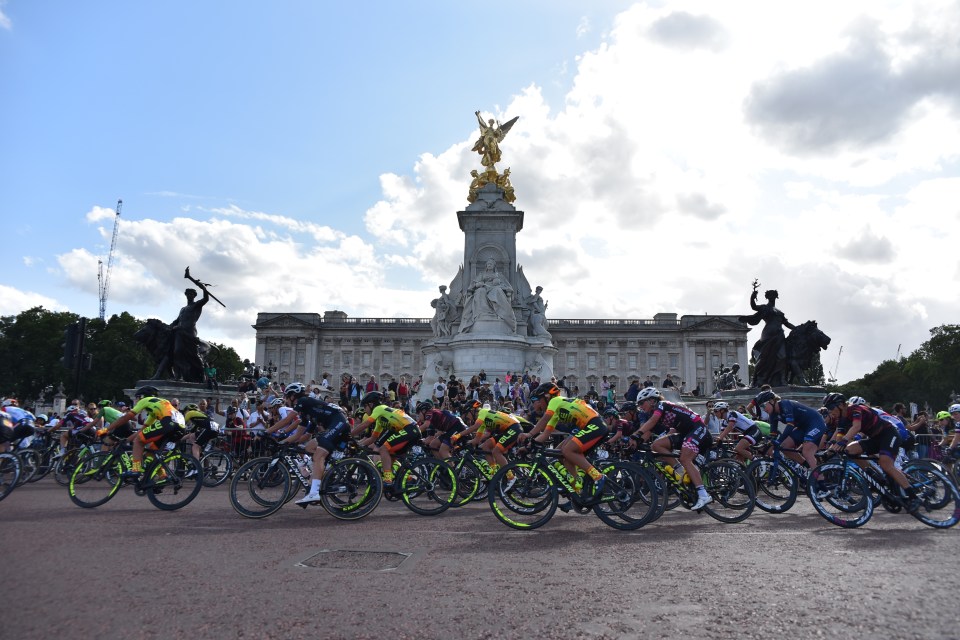 Cyclists pedal during The Prudential RideLondon Classique 2018 in Central London on July 28, 2018