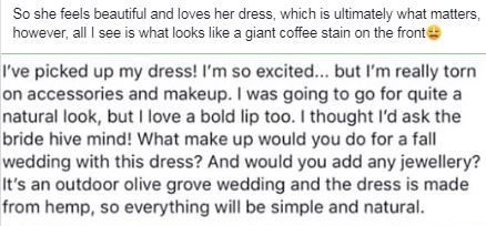  The bride explained her dress was made from hemp