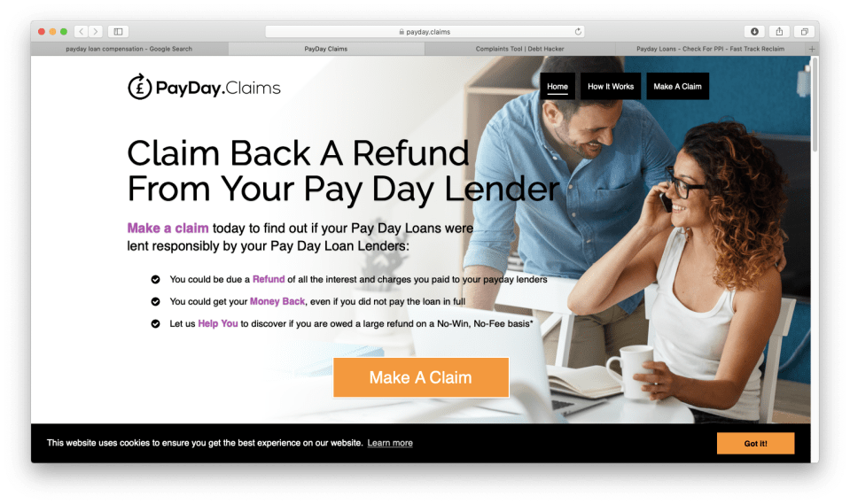  Websites such as Payday.claims don't make it clear that they'll take a large cut of your cash