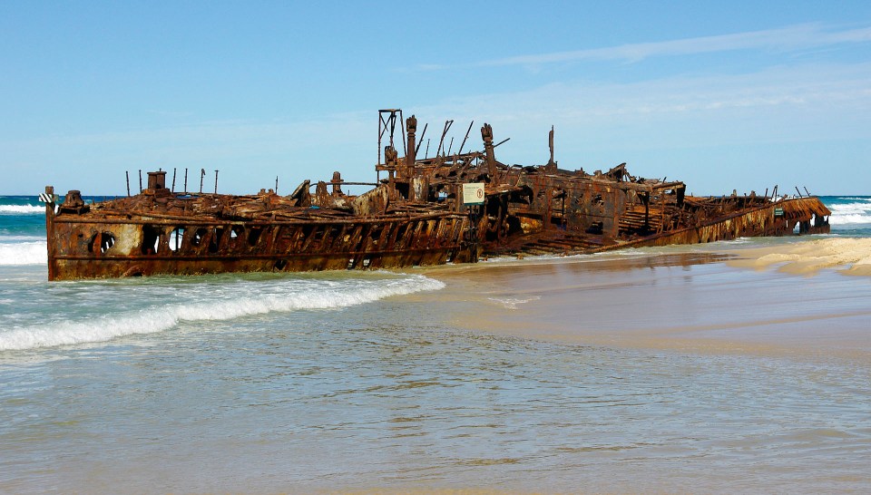 This is what the SS Maheno shipwreck looks like from the beach