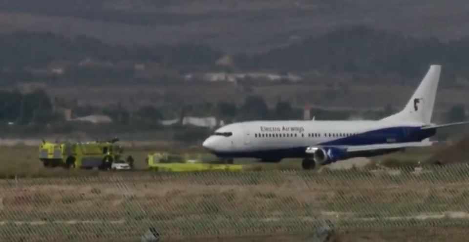  Firefighters race to the Electra Airways jet after it landed at Ben Gurion airport