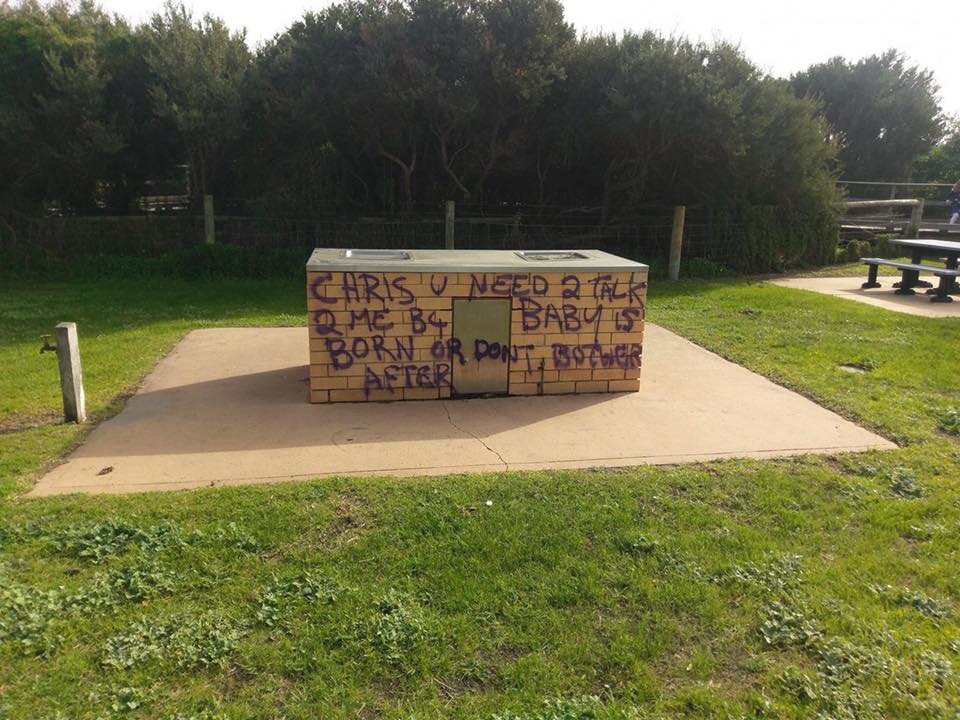  A barbeque in the Melbourne suburb of Frankston was seen covered in graffiti