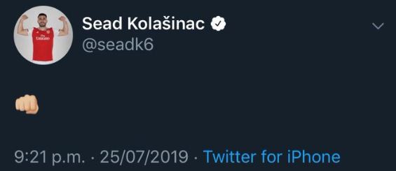  Sead Kolasinac posted a simple fist emjoi on Twitter last night before deleting his tweet