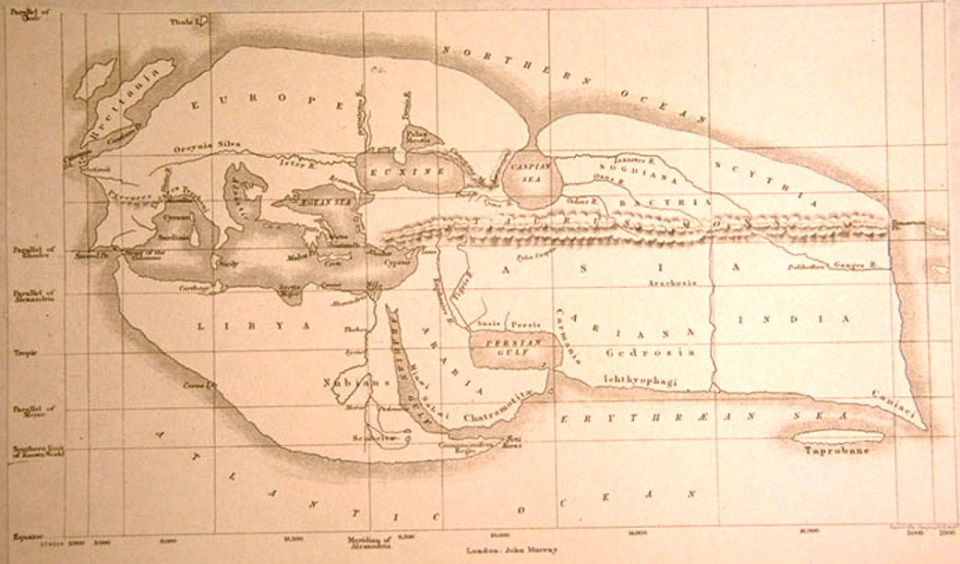  This map from 276–194 BC is clearly missing continents