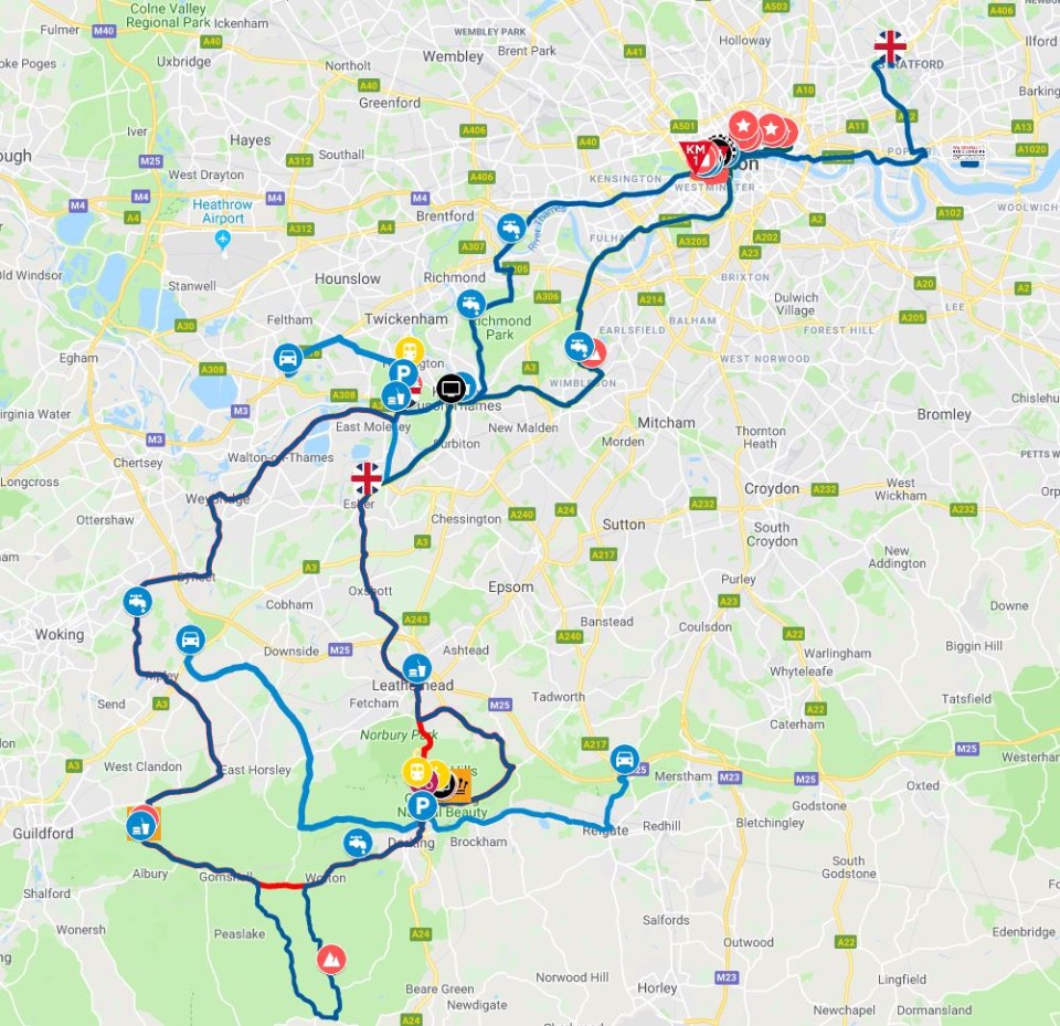 This is the route for the Prudential Ride London race