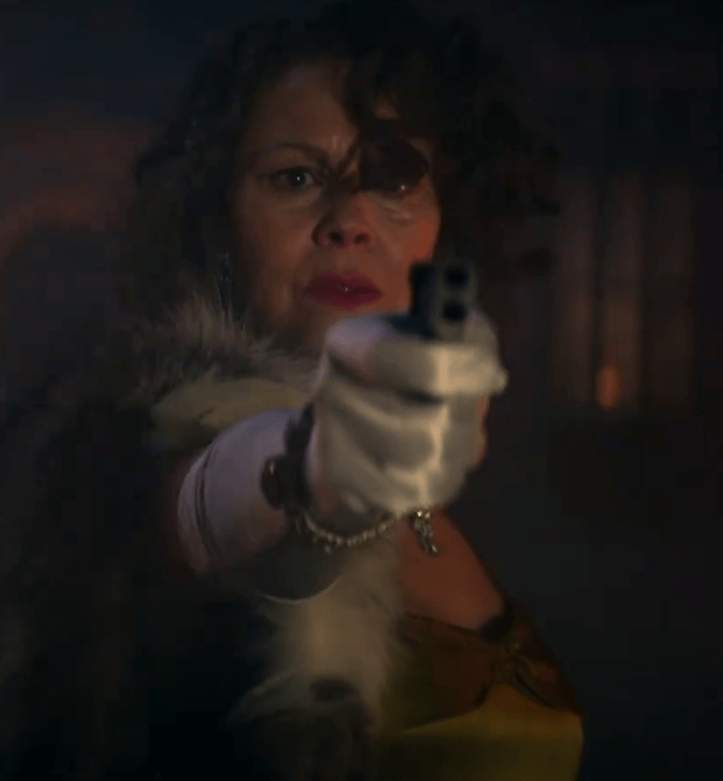  Aunt Polly is seen holding up a gun in the teaser trailer