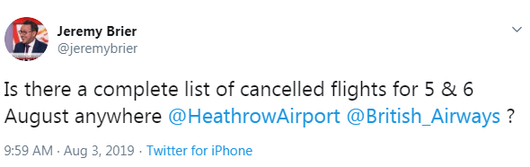  Passengers simply wanted a list of cancelled flights