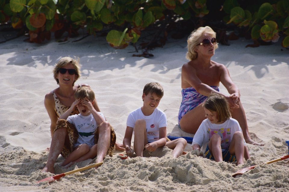  Similarly Diana was pictured playing on the beach with her boys and mother in a sweet shot from their vacation on the island of Necker in April 1990