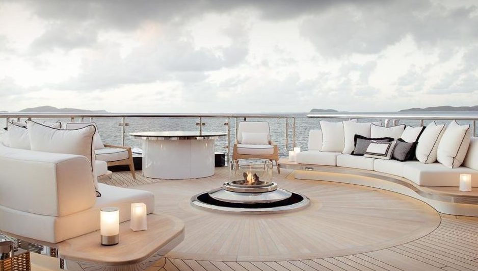  Up on the top deck, an open air fire can be used for cooking