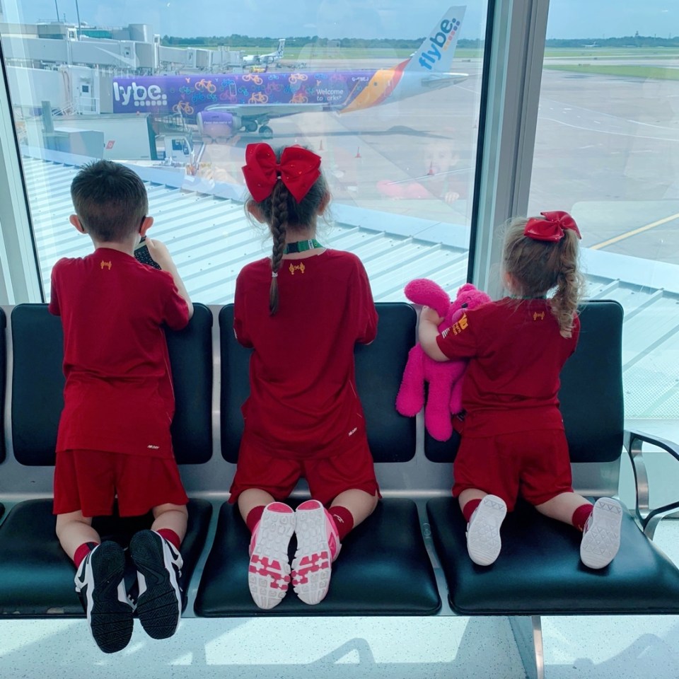  Their three children went on a plane for the first time last month