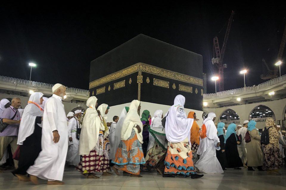  Male and female Muslims gather together around the Kaaba, the holiest mosque in Islam