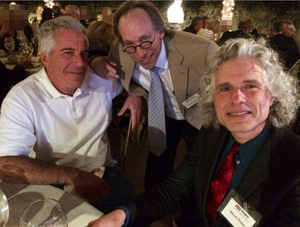 Epstein, left, with theoretical physicist Lawrence Krauss, centre, and Harvard cognitive psychologist Steven Pinker