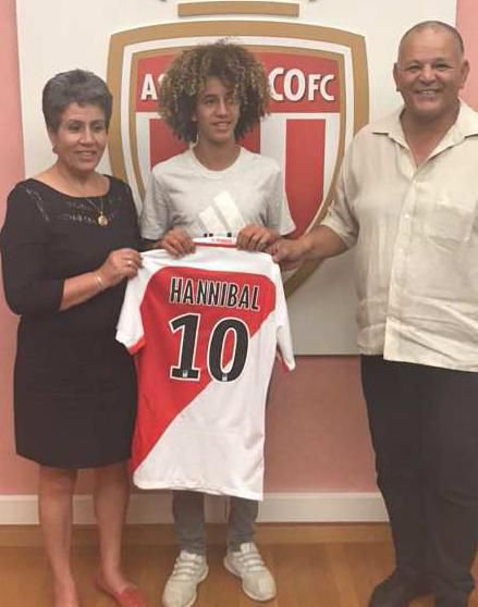  Hannibal with his mum and dad, Lotfi, signing for Monaco in 2017