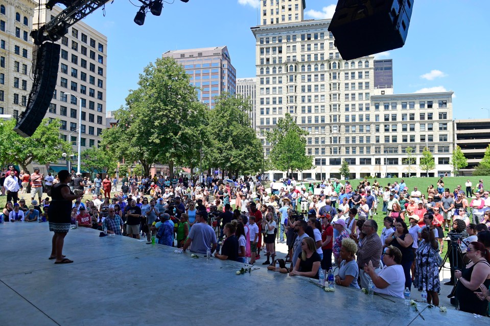  Crowds gather for a prayer vigil in downtown Dayton