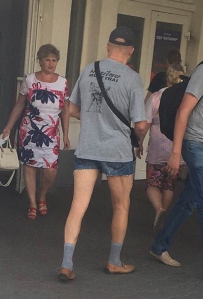  A man was spotted wearing some rather short denim shorts