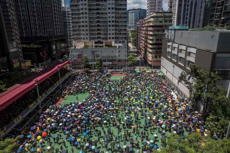  Protesters gather in Mong Kok following a general strike today