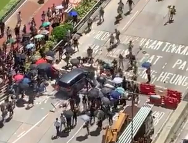  A car smashed into protesters in Hong Kong