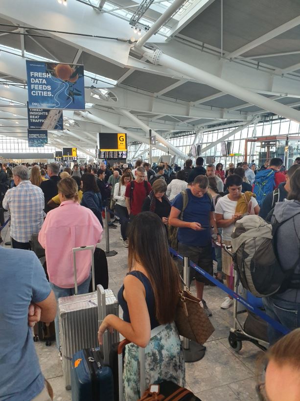  One passenger shared this photograph of queues of BA customers