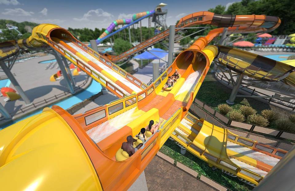  Passengers will ride along a dual-track flume