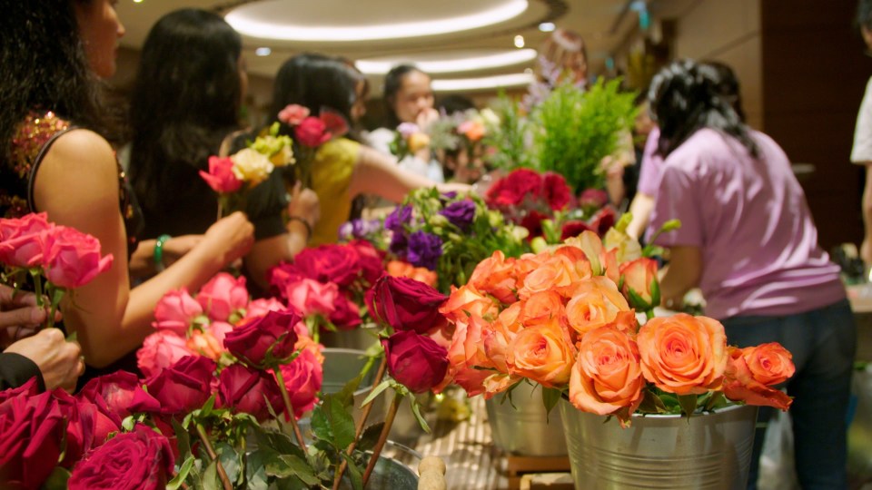  The foyer of the hotel was filled with flowers for guests to assemble their own bouquets