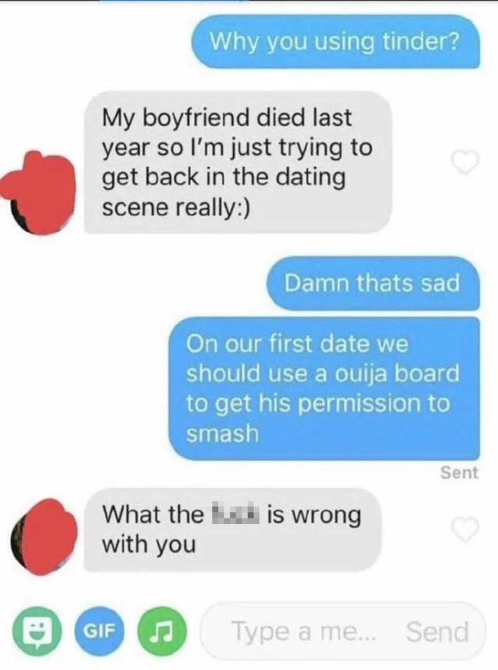  Someone shared a screengrab of a bizarre Tinder response