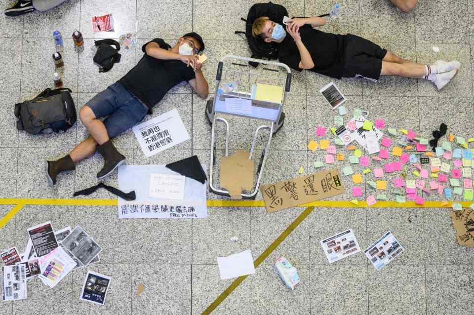  Protesters rest at Hong Kong's international airport